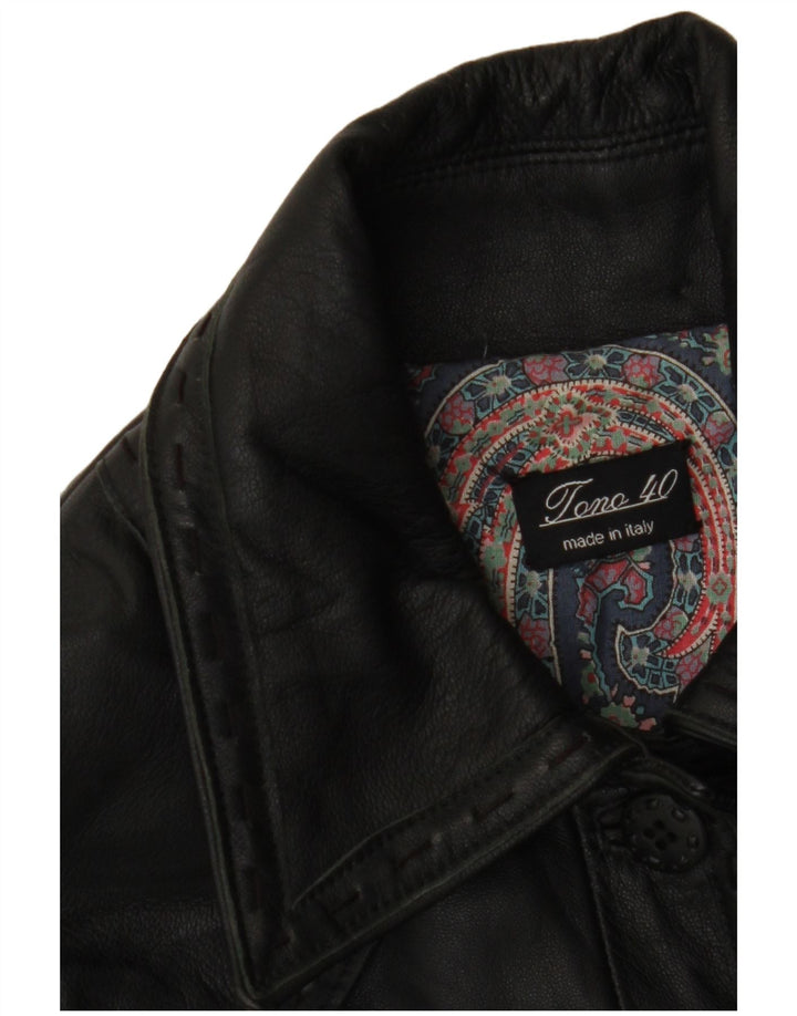 VINTAGE Womens Leather Jacket IT 40 Small Black