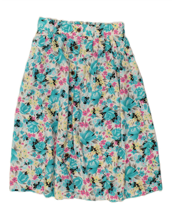 VINTAGE Womens A-Line Skirt IT 44 Medium W30 Blue Floral Polyester Vintage Vintage and Second-Hand Vintage from Messina Hembry 