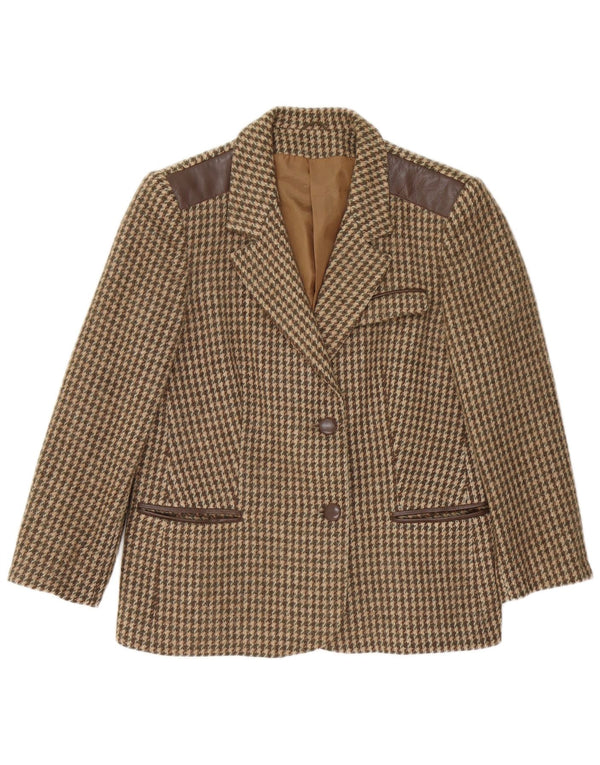 Vintage Womens 2 Button Blazer Jacket IT 48 XL Brown Houndstooth Wool