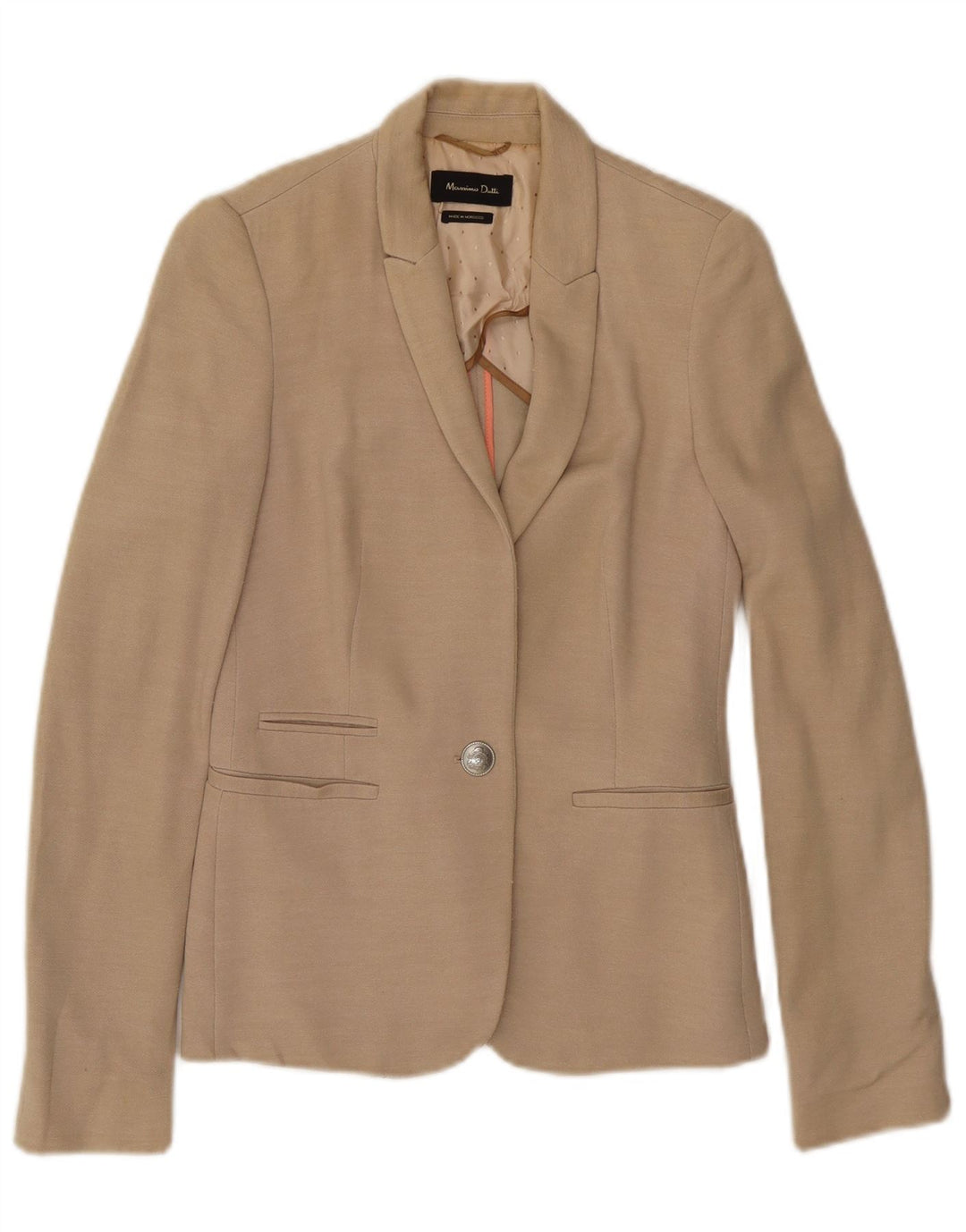 MASSIMO DUTTI Damska marynarka zapinana na 1 guzik EU 36 XS, beżowa wiskoza