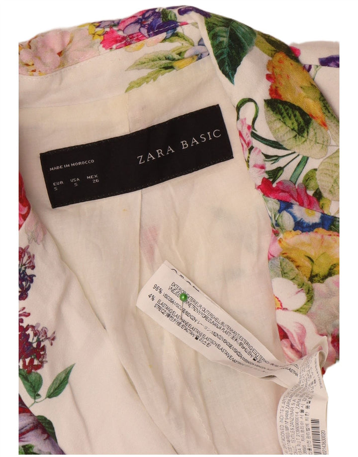 Zara Womens 1 Button Blazer Jacket UK 10 Small White Floral Viscose