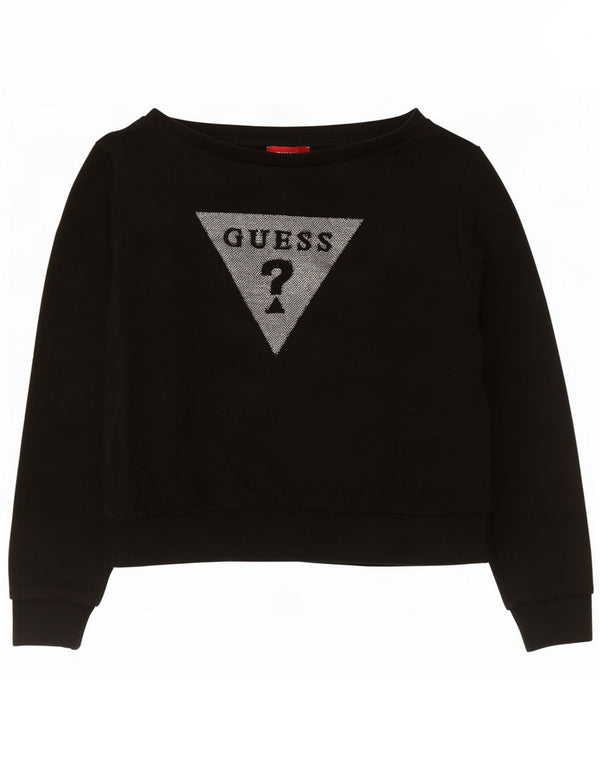 Guess Womens Crop Graphic Sweatshirt Jumper UK 14 Medium Black Bomuld
