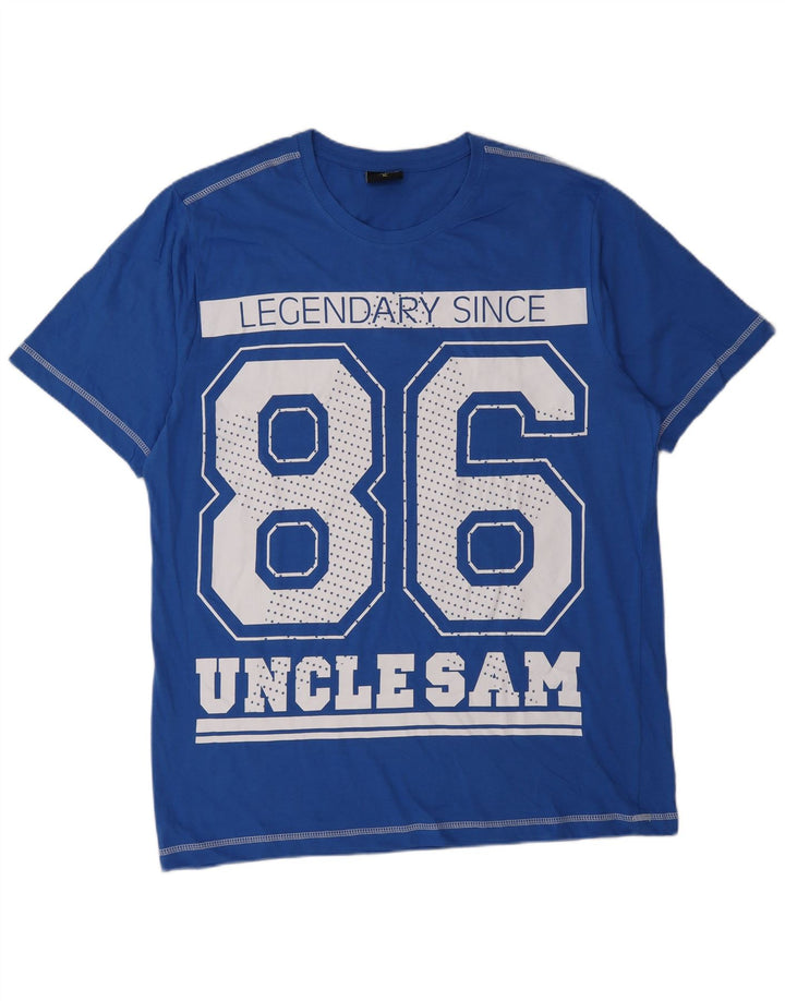 Uncle Sam Herre Grafisk T-Shirt Top XL Blå Bomuld
