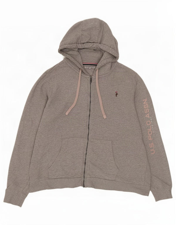 Asociación de Polo de EE. UU. Suéter con capucha y cremallera gráfica para mujer UK 20 2XL Algodón gris