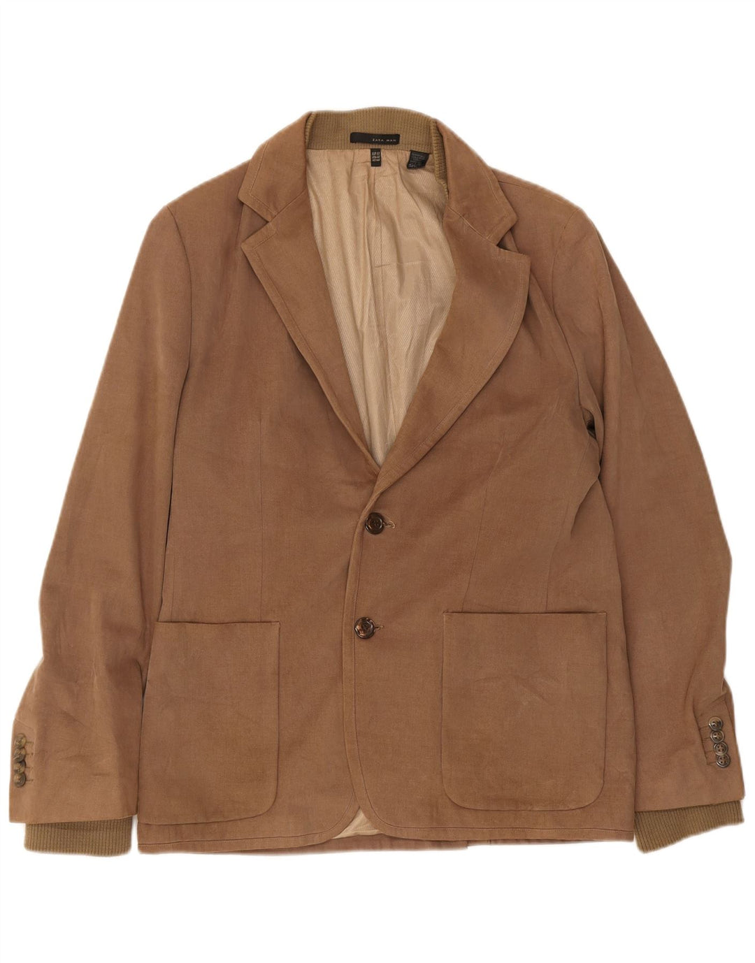 Zara Mens 2 Button Blazer Jacket EU 50 Medium Brown Cotton