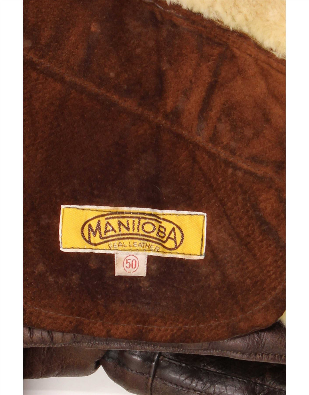 vintage Mens Shearling Overcoat IT 50 Grand Cuir Marron