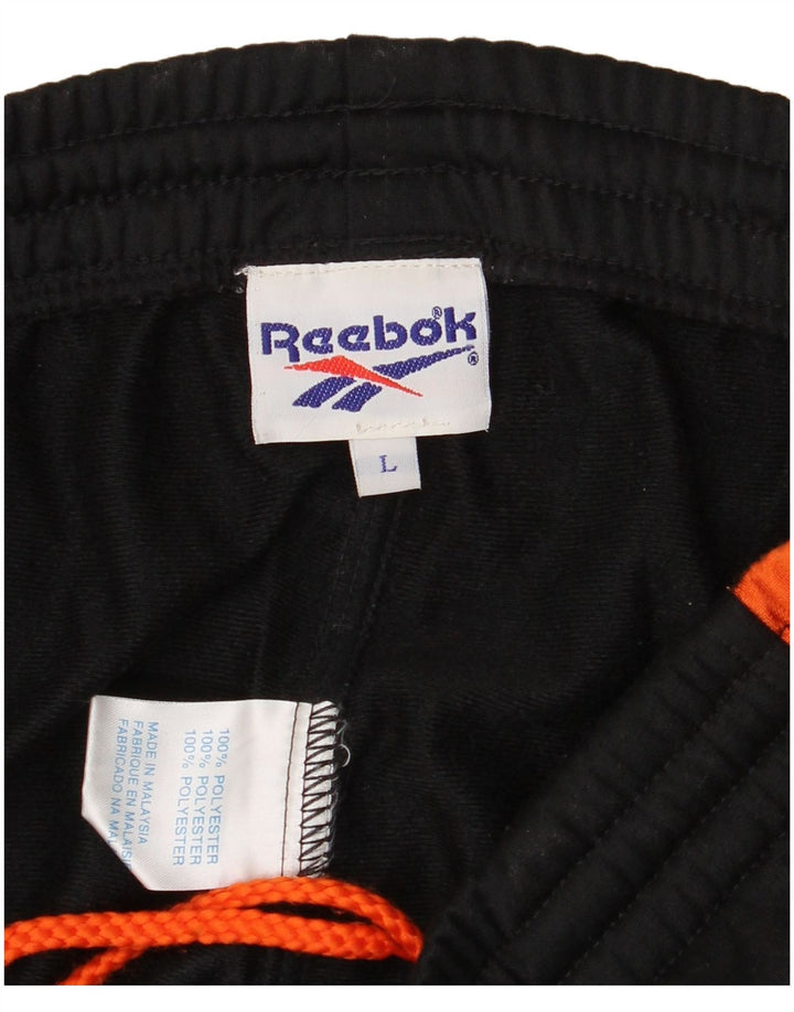 Męskie spodnie dresowe Reebok, duże, czarne, z blokami kolorów, z poliestru