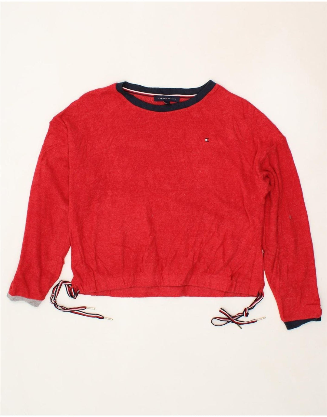 TOMMY HILFIGER Womens Boat Neck Jumper Sweater UK 14 Medium Red Polyester Vintage Tommy Hilfiger and Second-Hand Tommy Hilfiger from Messina Hembry 