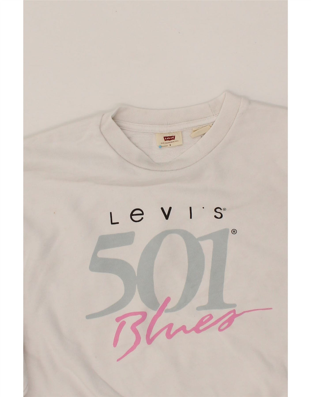 LEVI'S Womens Oversized Graphic Crop Sweatshirt Jumper UK 10 Small White Vintage Levi's and Second-Hand Levi's from Messina Hembry 