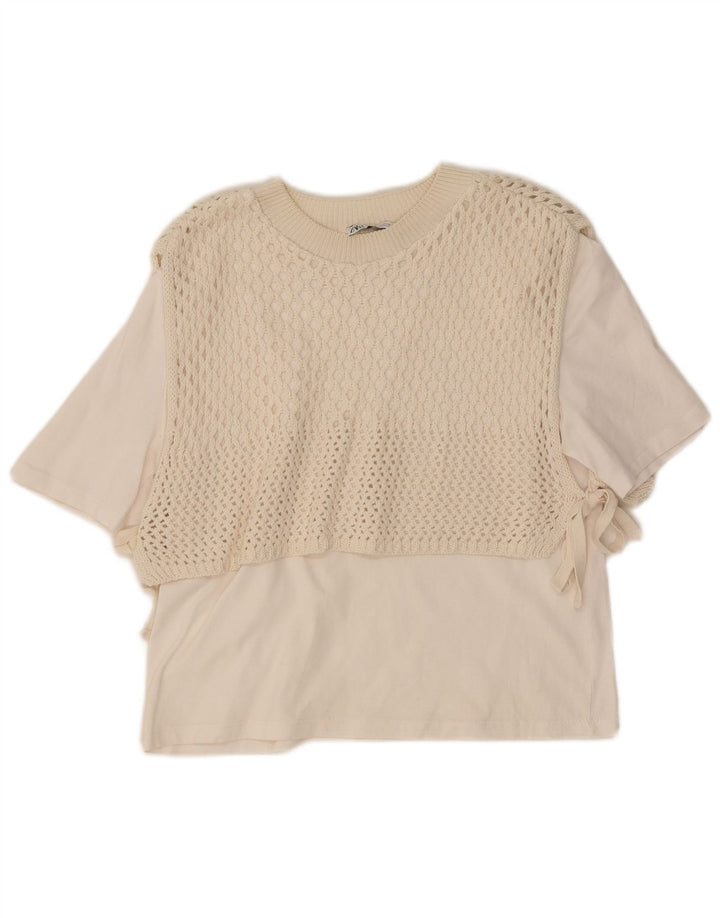 Zara Mujer Blusa Top UK 42 Medio Blanco