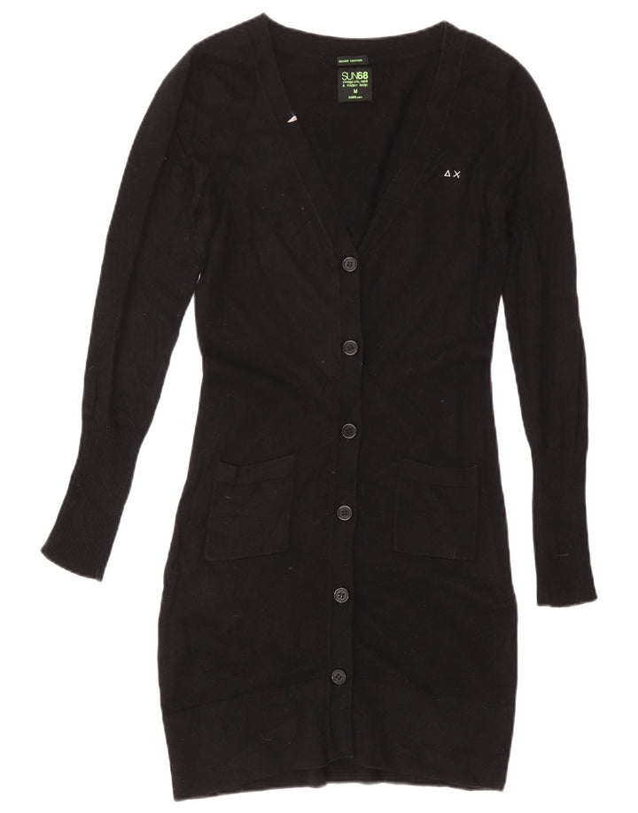 Sun68 Womens Longline Cardigan Sweater UK 12 Medium Black Cotton