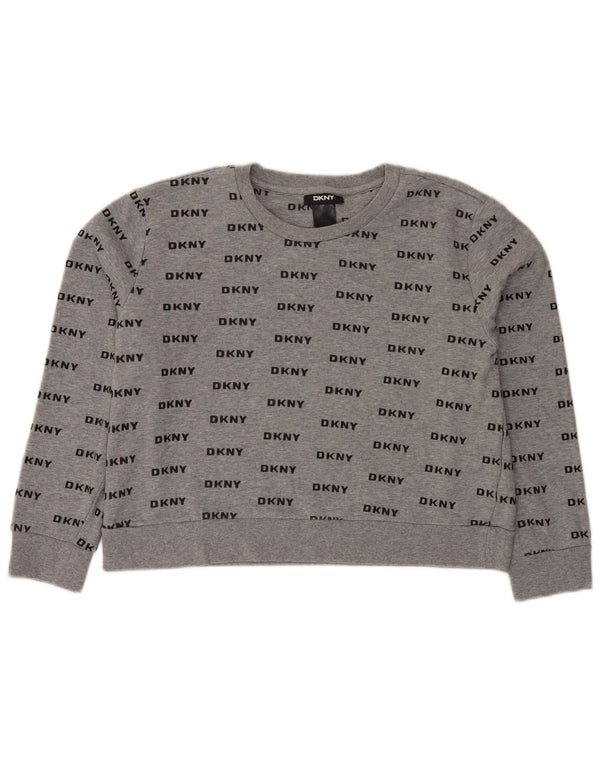 Dkny Womens Crop Graphic Sweatshirt Jumper UK 16 Large Grå Bomuld