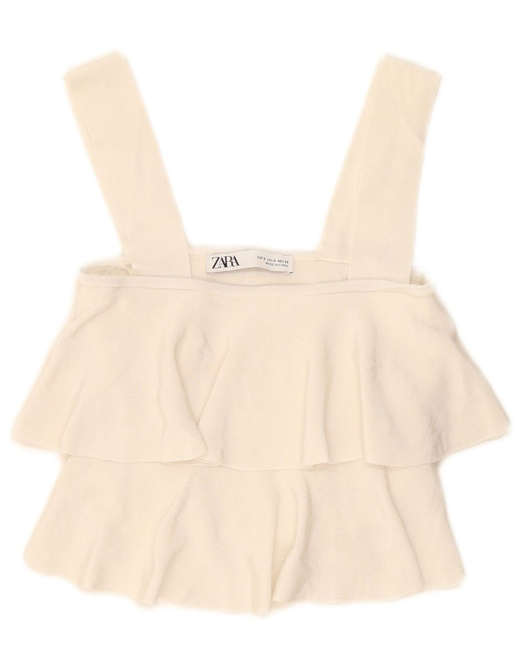Zara Womens Crop Ruffle Front Cami Top UK 8 Small Off White Viscose
