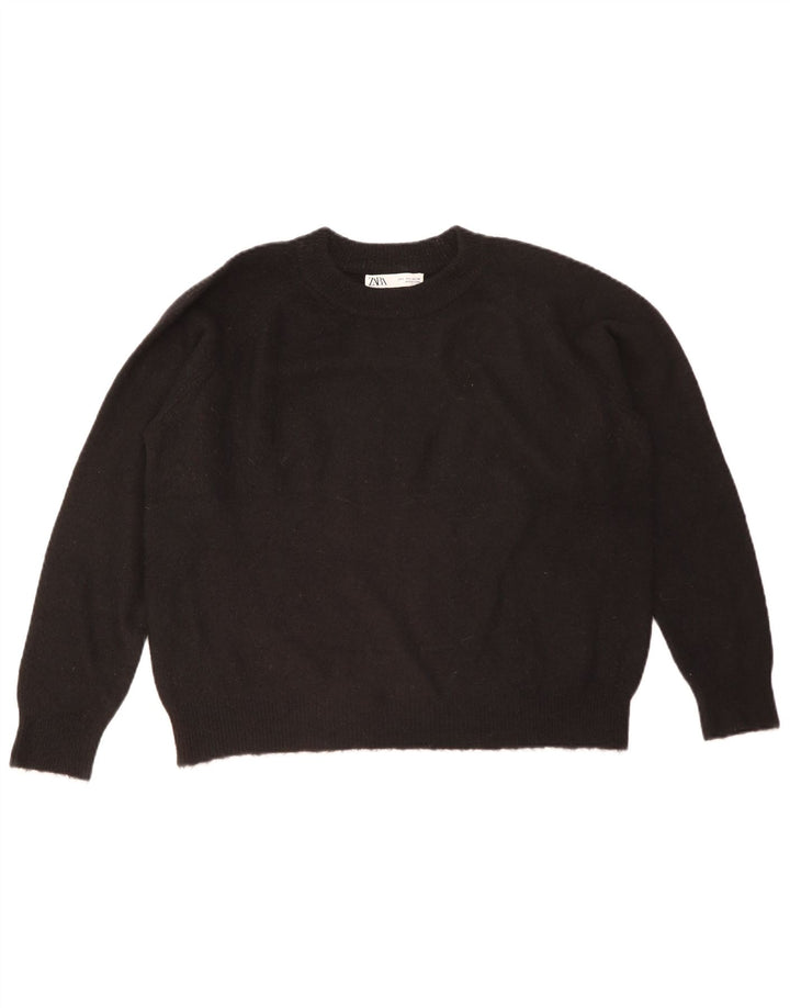 Zara Womens Oversized Crew Neck Jumper Sweater UK 16 Large Black