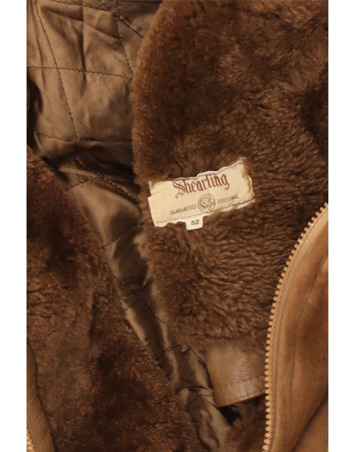 Vintage Mens Shearling Jacket IT 52 XL Brown Leather