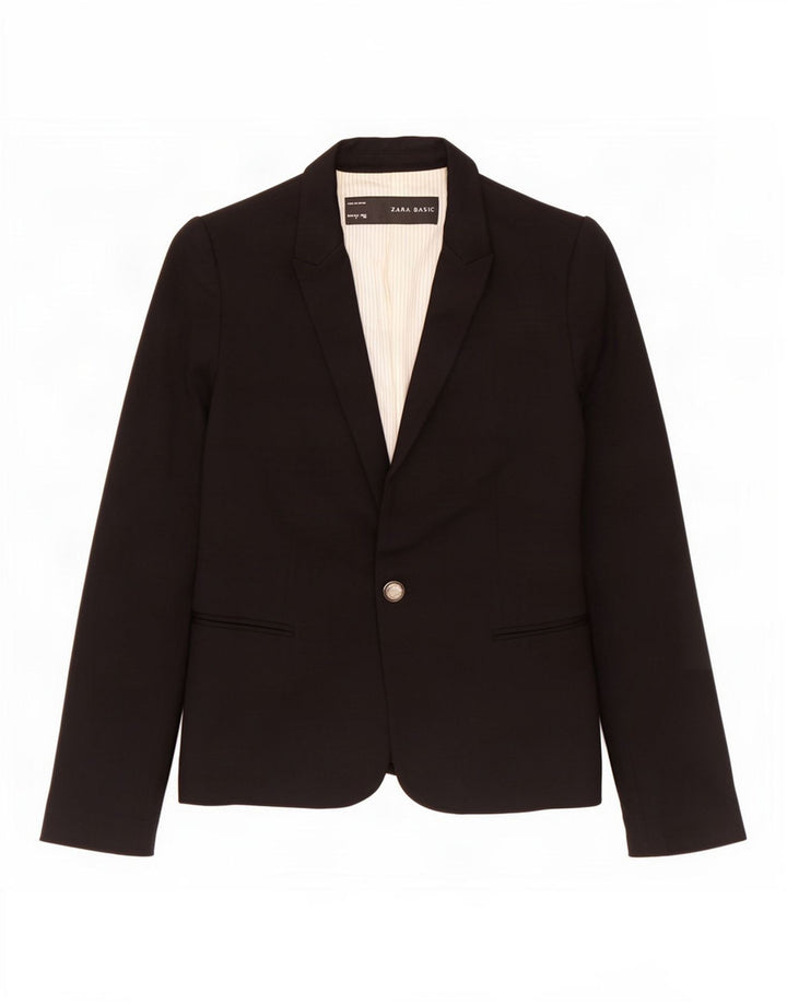 Zara Mujer Chaqueta Blazer De 1 Botón UK 10 Small Viscosa Negra