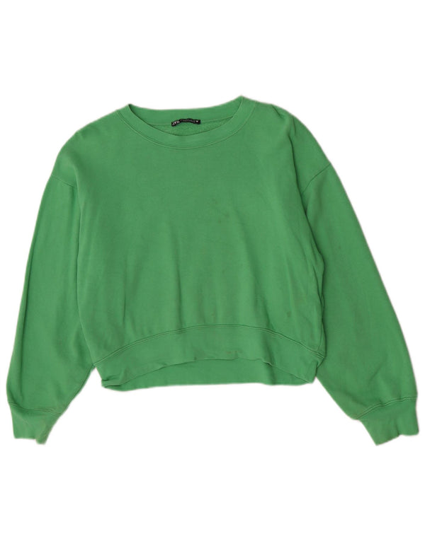 Felpa corta oversize da donna Zara, maglione UK 10 piccolo cotone verde