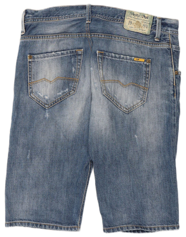 Meltin' Pot Herre Angry Birds Distressed Denim Shorts W29 Medium Blue Cotton