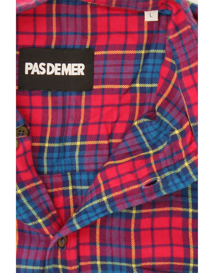 PASDEMER Mens Graphic Flannel Shirt Large Red Check Cotton Vintage Pasdemer and Second-Hand Pasdemer from Messina Hembry 