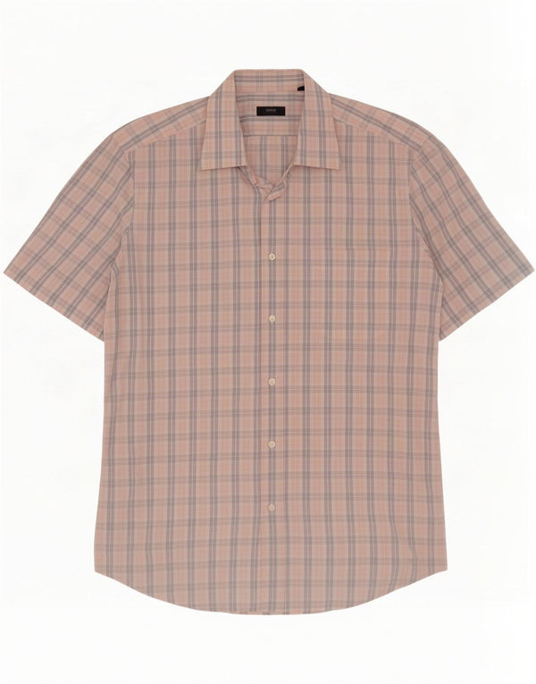 Hugo Boss Chemise à manches courtes pour homme Taille 16 1/2 42 Grand carreaux multicolores
