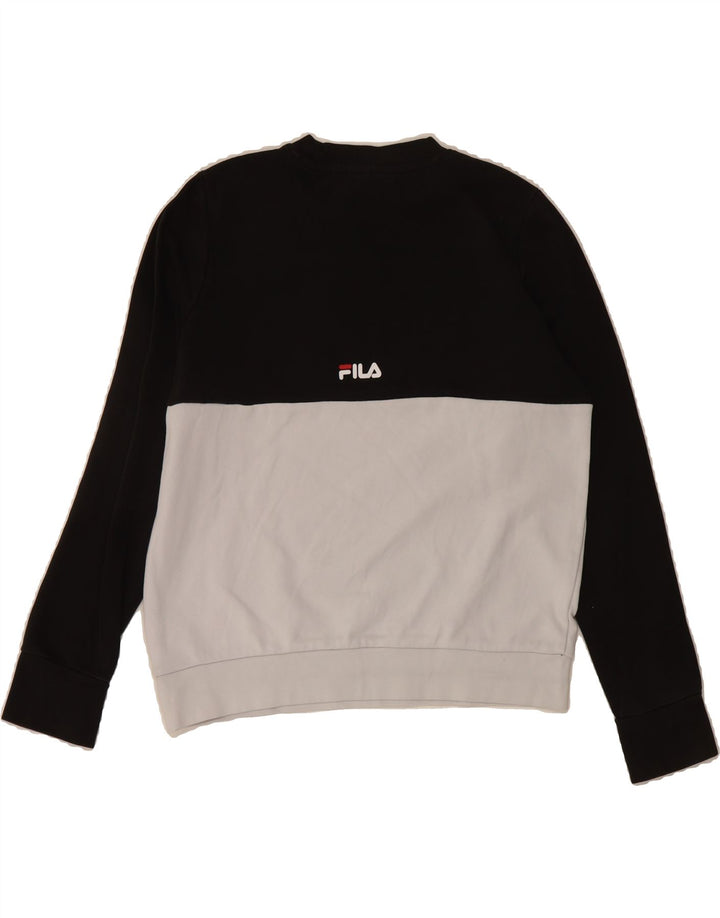 FILA Womens Oversized Sweatshirt Jumper UK 10 Small Black Colourblock Vintage Fila and Second-Hand Fila from Messina Hembry 