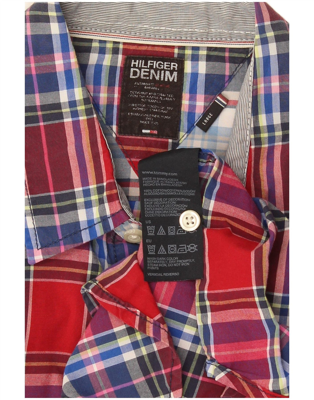 Tommy Hilfiger Mens Shirt Large Red Check Cotton