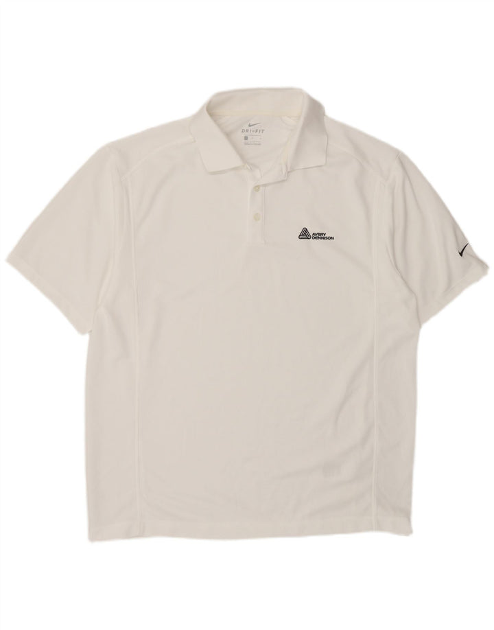 Tricou polo Nike Dri Fit pentru bărbați, mare, alb, din poliester