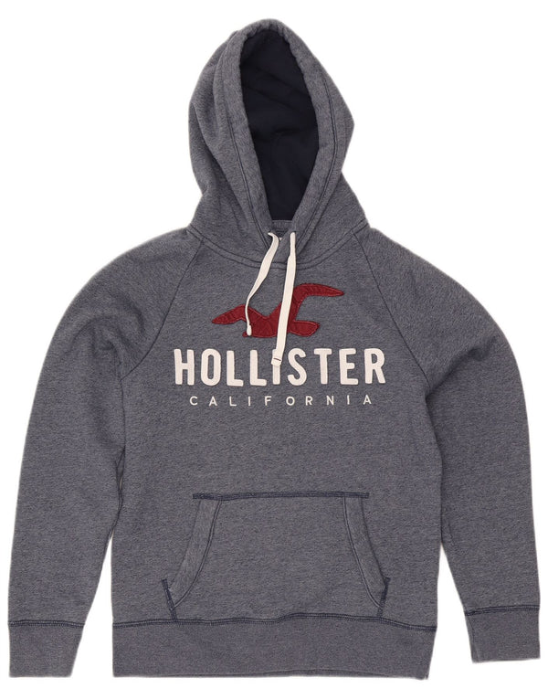 Hollister Mens Graphic Hoodie Jumper Small Blue Cotton