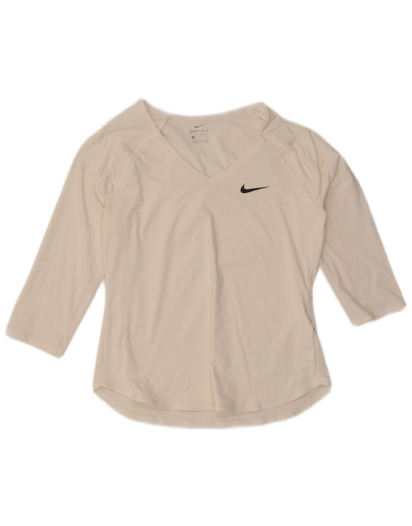 Nike Womens Dri Fit Top 3/4 Sleeve UK 12 Medium White Polyester