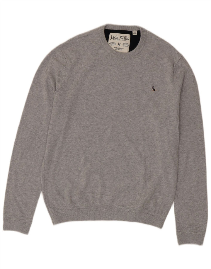 Jack Wills Herren-Pullover mit Rundhalsausschnitt aus mittelgrauer Baumwolle