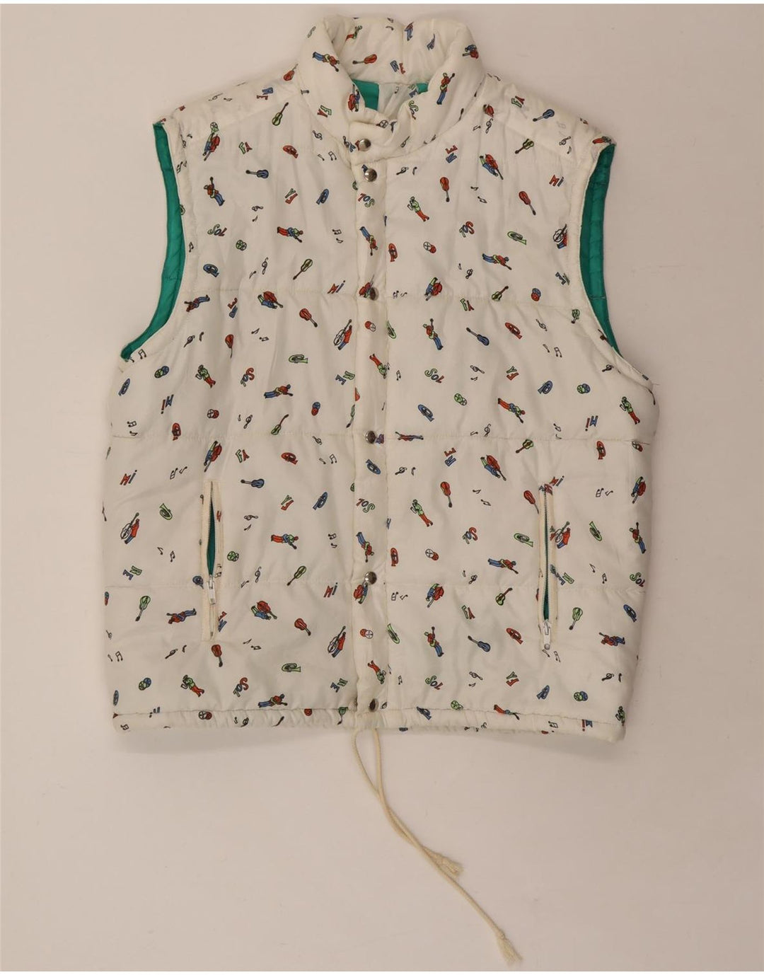 VINTAGE Mens Padded Gilet UK 38 Medium White Spotted Polyester Vintage Vintage and Second-Hand Vintage from Messina Hembry 