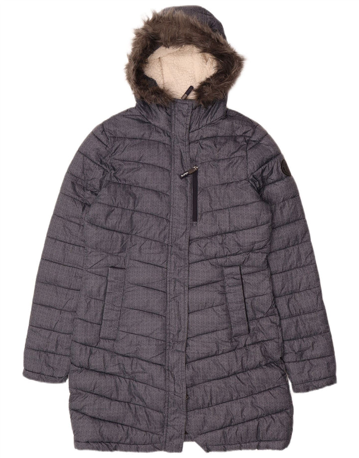 SUPERDRY Womens Hooded Padded Coat UK 12 Medium Navy Blue Polyester