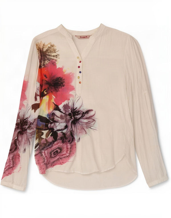 Cămașă pulover pentru femei Desigual UK 10 Small White Floral Viscose