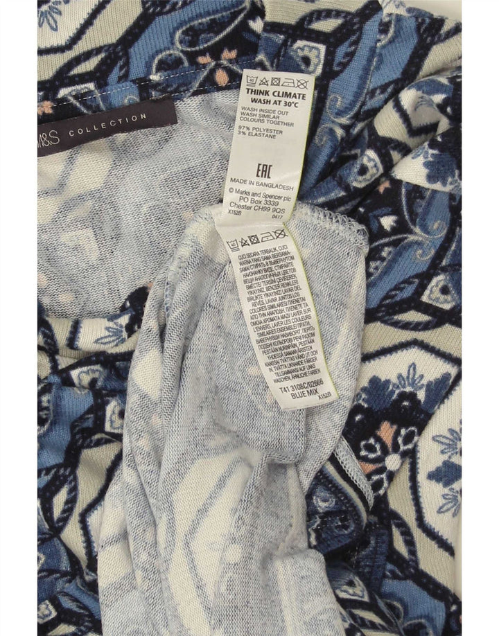 Marks & Spencer Womens 3/4 Sleeve Tunic Top UK 12 Medium Blue Geometric