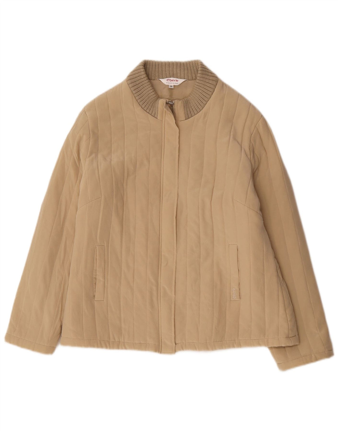 cherie Womens Bomber Jacket IT 46 Large Beige Silk