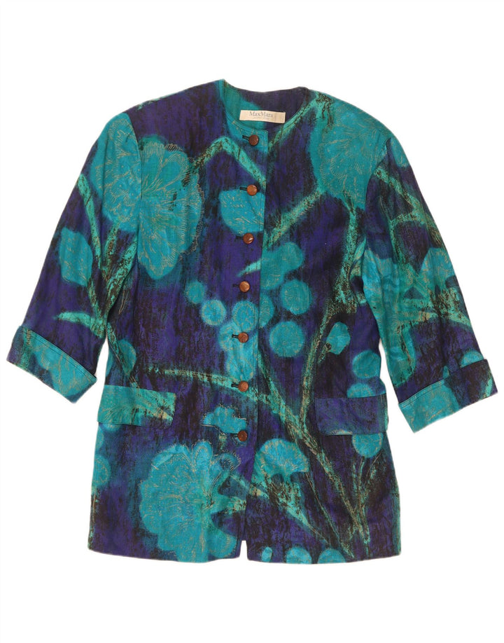 Jachetă Blazer pentru femei Max Mara cu mâneci 3/4 și 7 nasturi UK 14 Medium Blue Floral