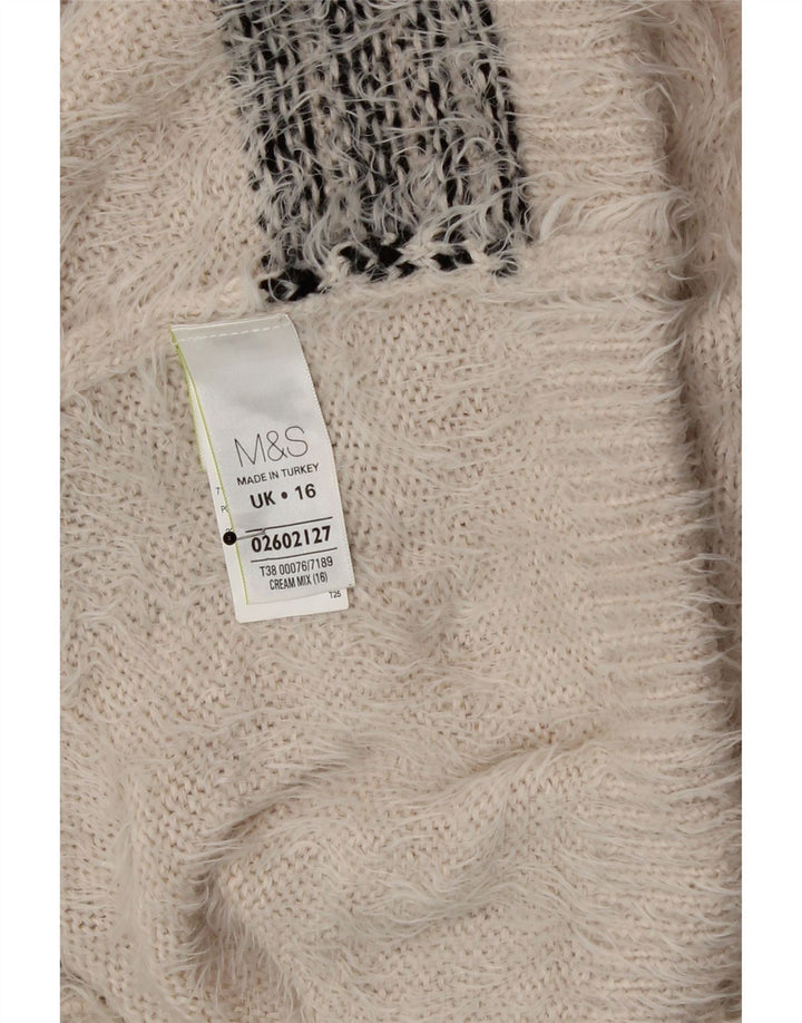 Marks & Spencer Dame Rullehals Sweater UK 16 Stor Beige Check