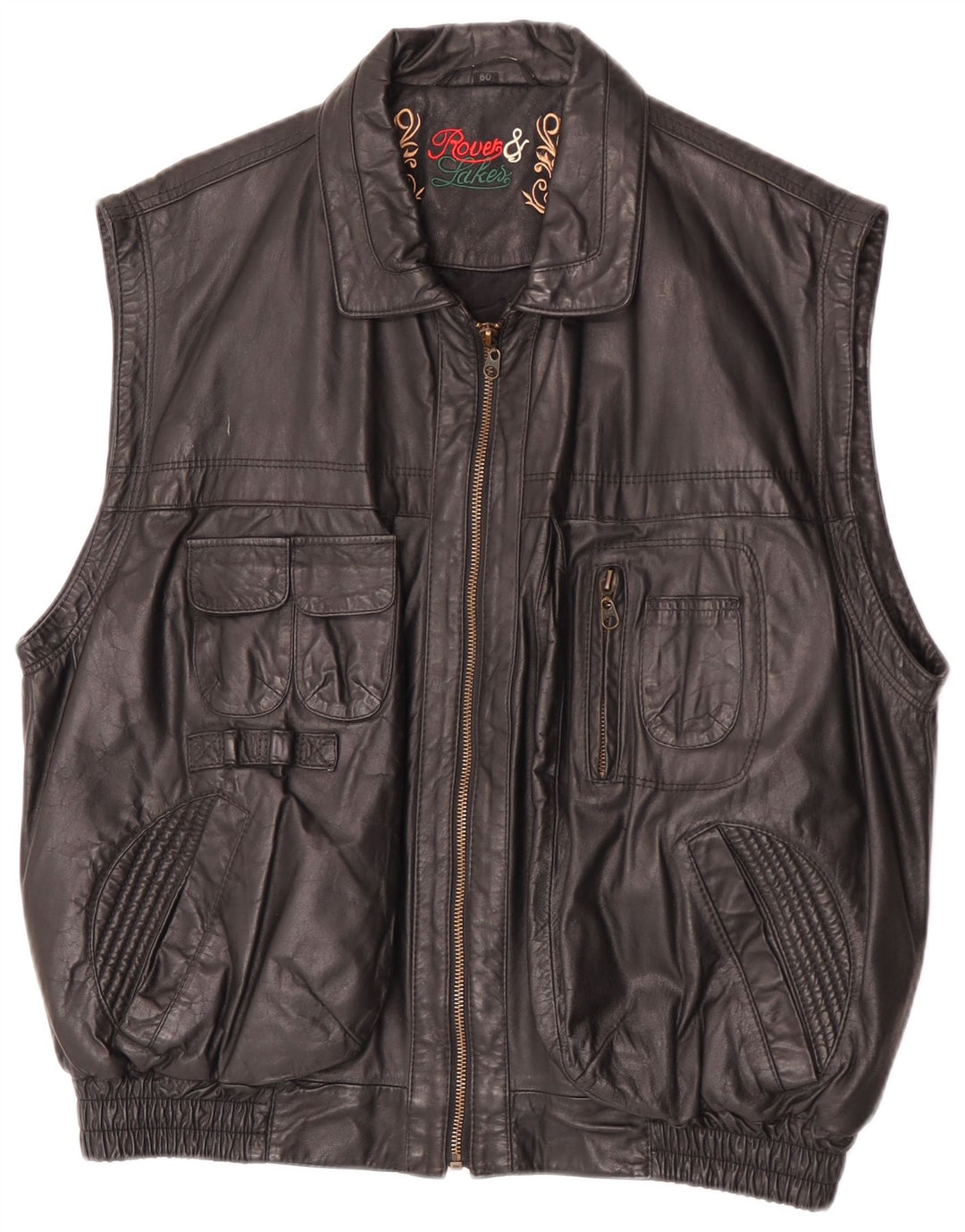 Rover & Lake Mens Leather Gilet IT 50 Large Black