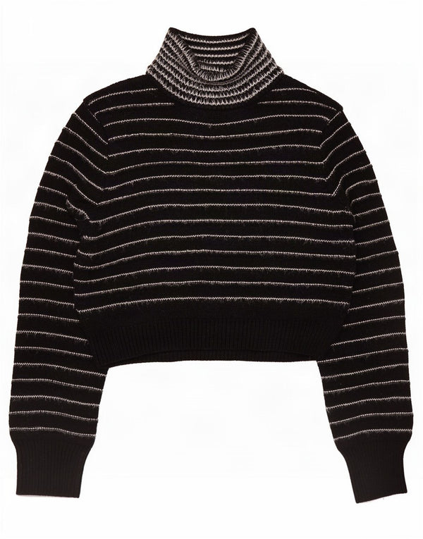 Topshop Maglione da donna corto con collo a tartaruga UK 10 piccolo a righe nere