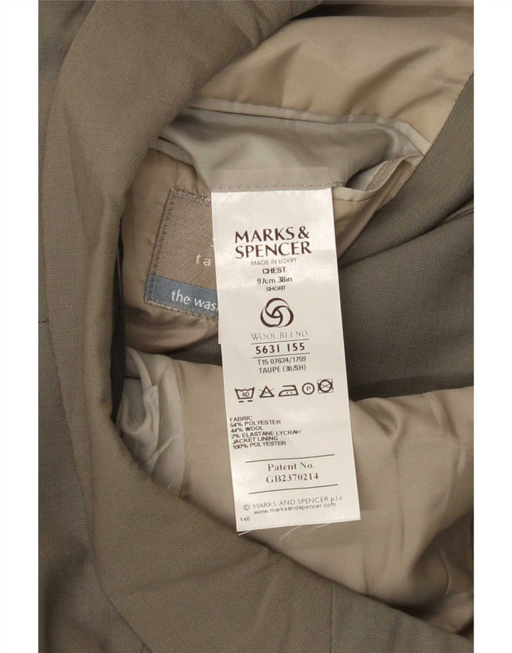 Marks & Spencer Herre Short 3 Button Blazer Jacket UK 38 Medium Khaki
