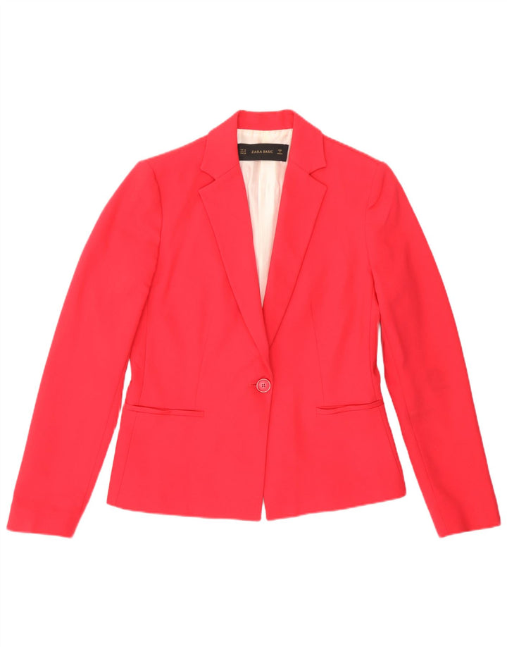 Zara Womens 1 Button Blazer Jacket UK 14 Medium Pink Polyester