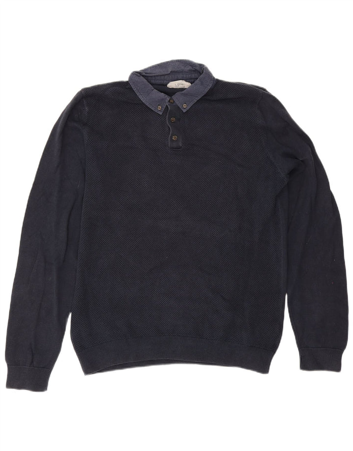 MARKS & SPENCER Herre Polo Neck sweater Medium Navy Blue