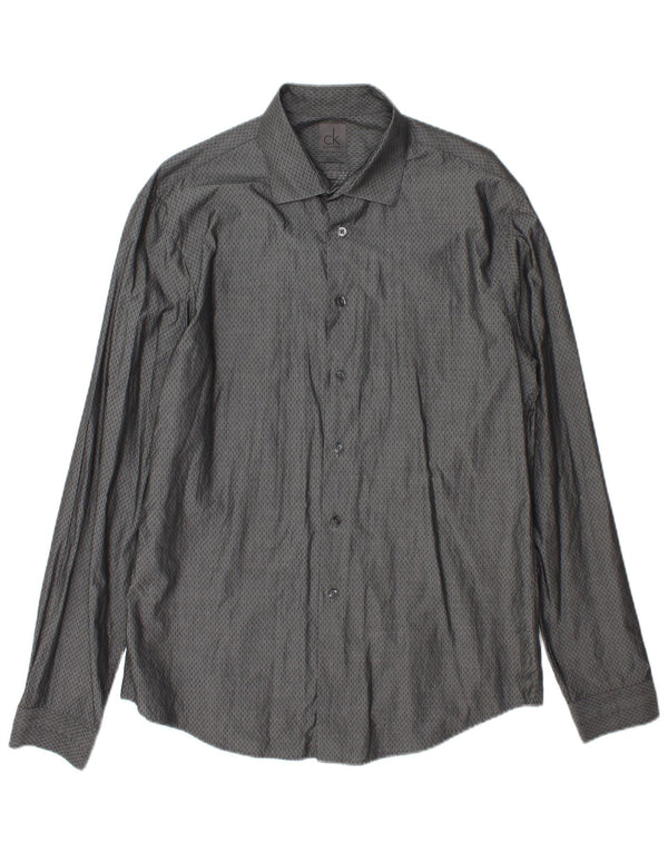 Camicia slim fit da uomo Calvin Klein taglia 41/16 grande cotone maculato grigio