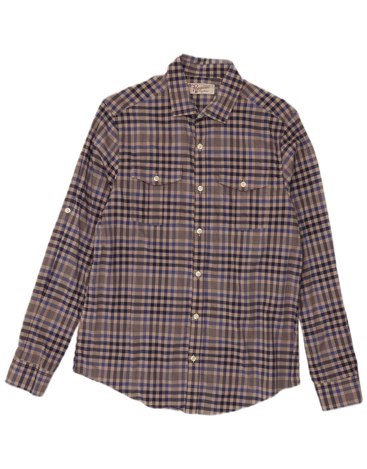 Camisa masculina Penguin cinza médio algodão guingão