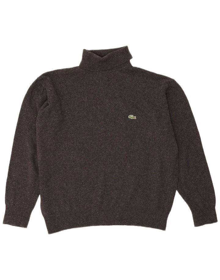 Lacoste Mens Roll Neck Jumper Sweater Size 6 XL Grey Lambswool