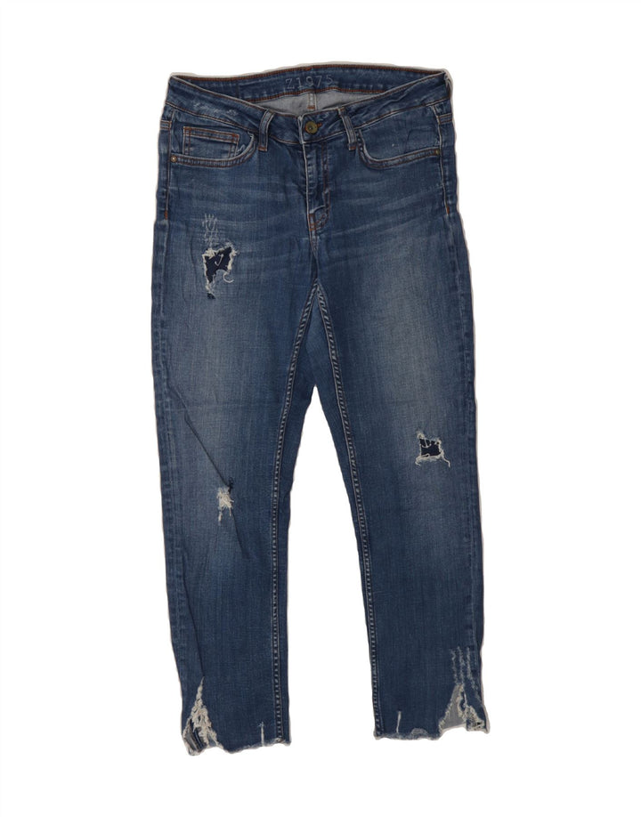 ZARA Womens Distressed Slim Cropped Jeans W30 L25 Blue Vintage Zara and Second-Hand Zara from Messina Hembry 