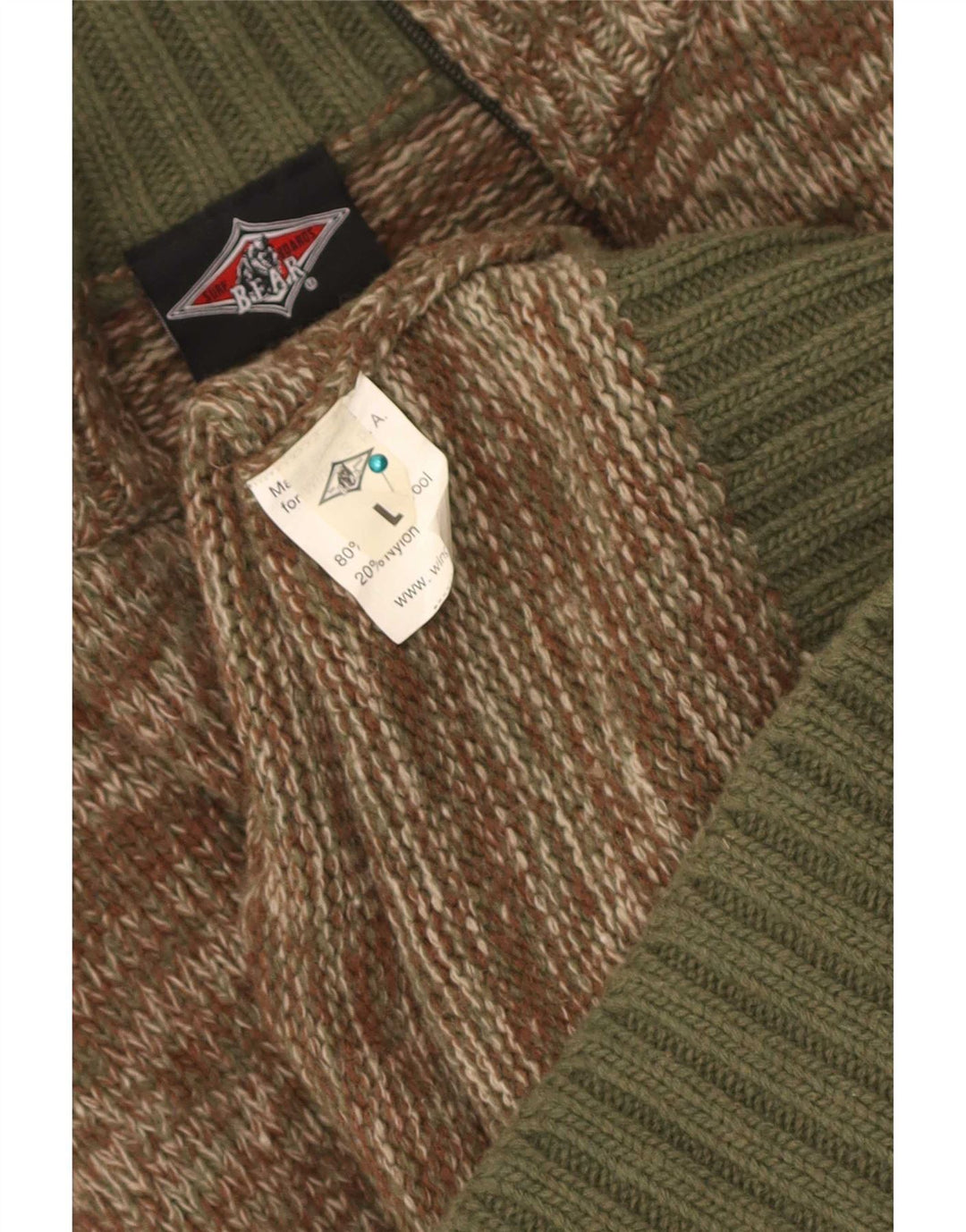 Pulover cardigan pentru bărbați Bear, lână mare kaki cu pete