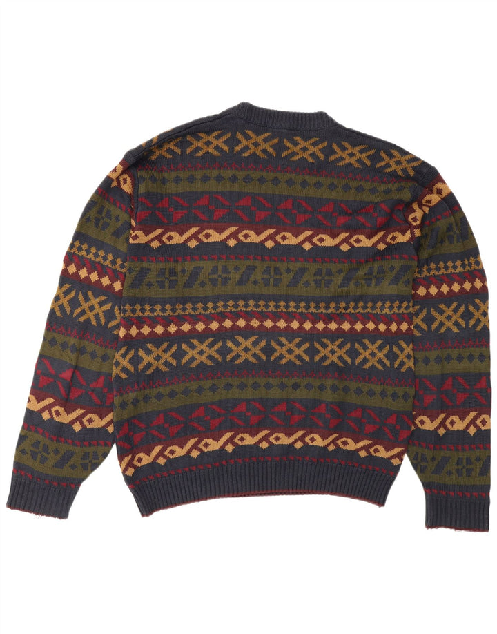 Maglione maglione girocollo da uomo Marks & Spencer grande motivo geometrico multicolore