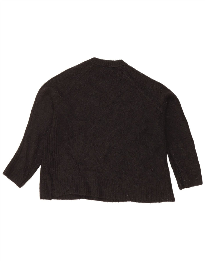 Marks & Spencer Womens Crop Crew Neck Jumper Sweater UK 14 Medium Black