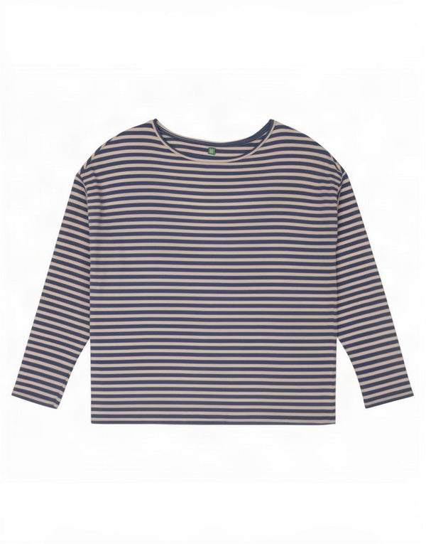 Benetton Damen Top Langarm UK 14 Large Blauer Nadelstreifen